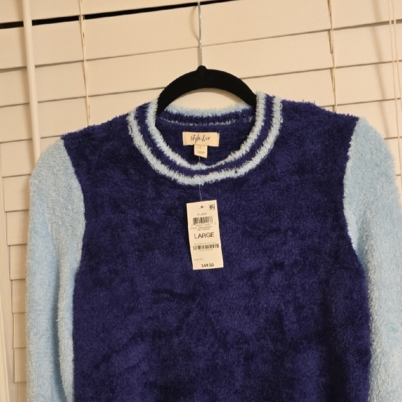 Style & Co Blue Crew Neck Sweater with Sporty Accents - Picture 4 of 13